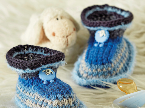 Babyschühchen in Blau-Grau mit Schaf-Knöpfen