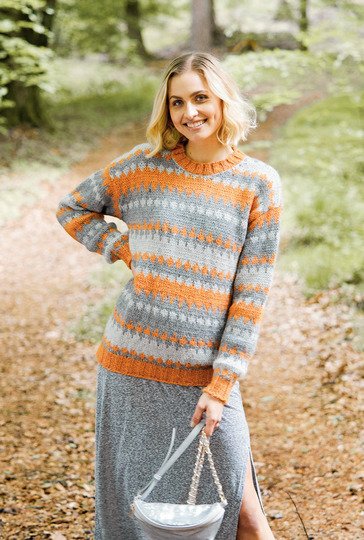 Dreifarbiger Pullover im Jacquardmuster