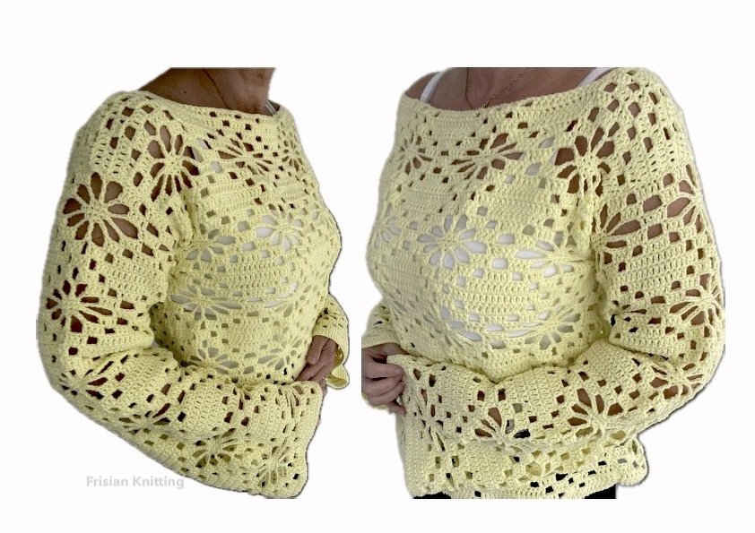 Flower crochet jumper crop-top Daisy long flared sleeves | mesh jumper | - Image 5