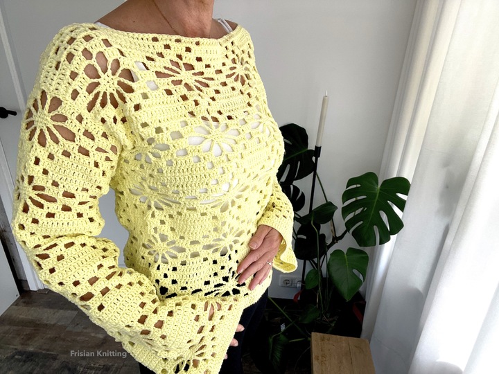 Flower crochet jumper crop-top Daisy long flared sleeves | mesh jumper |