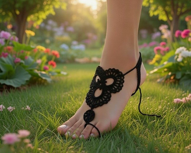 Häkelmuster Barfußsandalen – Boho Fußkettchen PDF + Video (Englisch)