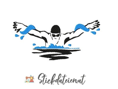 Stickdatei Schwimmen, Wassersport Stickvorlage, Triathlon Stickdatei