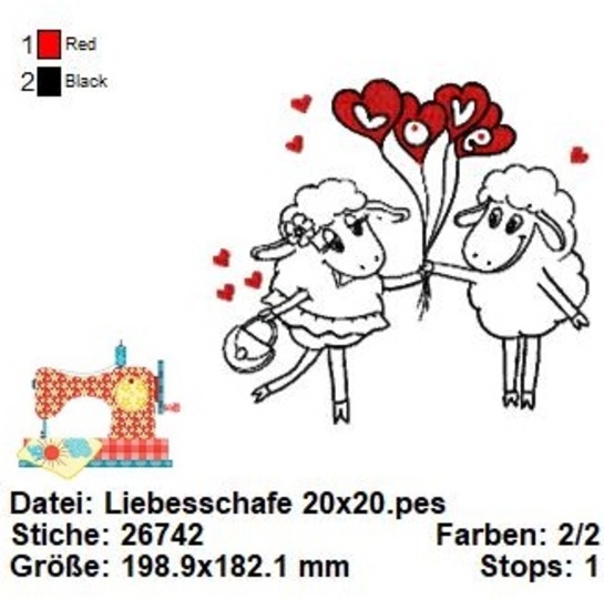 Stickdatei Liebespaar, verliebte Schäfchen Stickdatei, Liebe Stickdatei