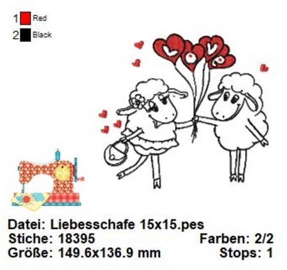 Stickdatei Liebespaar, verliebte Schäfchen Stickdatei, Liebe Stickdatei