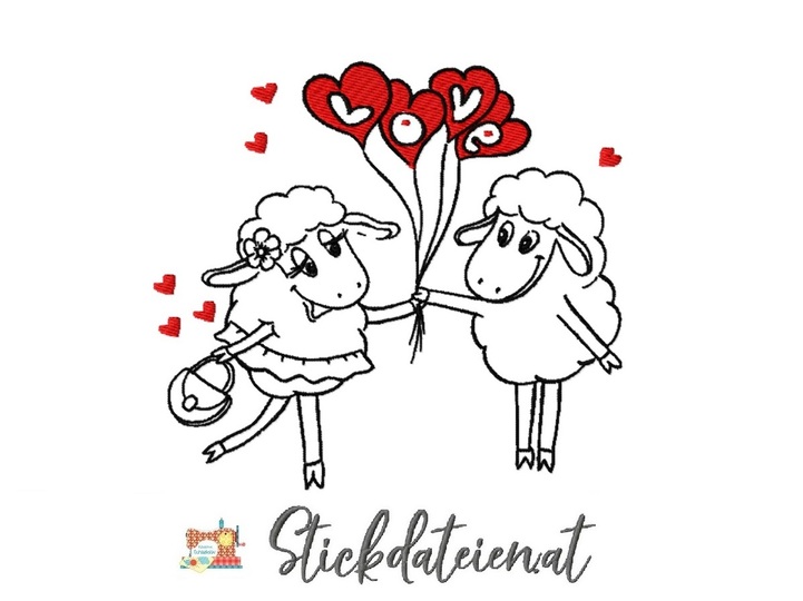 Stickdatei Liebespaar, verliebte Schäfchen Stickdatei, Liebe Stickdatei