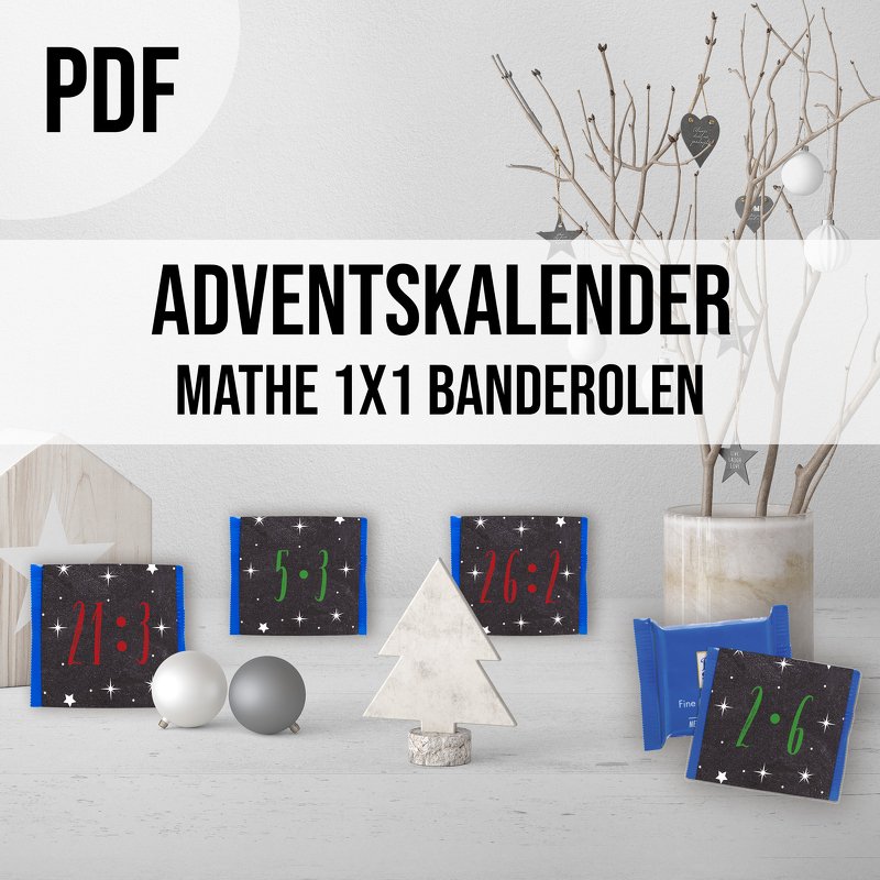 Adventskalender für Kinder MATHEAUFGABEN 1x1 Banderolen Schokoladentafeln