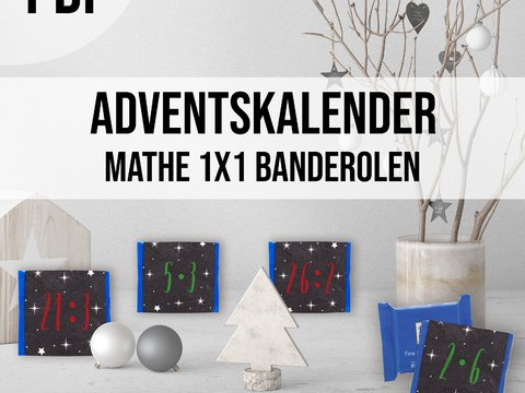 Adventskalender für Kinder MATHEAUFGABEN 1x1 Banderolen Schokoladentafeln
