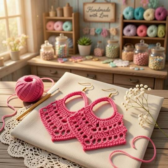 Crochet leaf earrings pattern