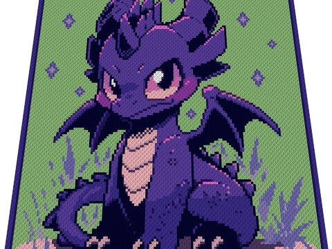 Häkelmuster * PURPLE DRAGON - DAY * Grafik für C2C Decke