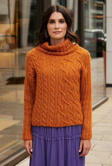 Pulli mit Zopfmuster in Terraorange