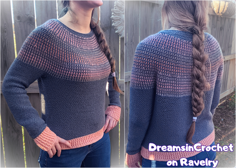 Häkelpullover, nahtlos & von oben nach unten gehäkelt, Größen XS bis 6 XL