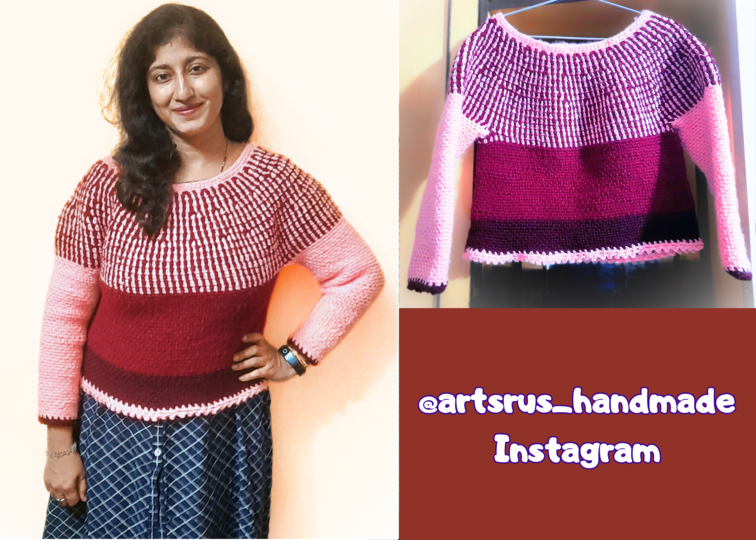 Häkelpullover, nahtlos & von oben nach unten gehäkelt, Größen XS bis 6 XL