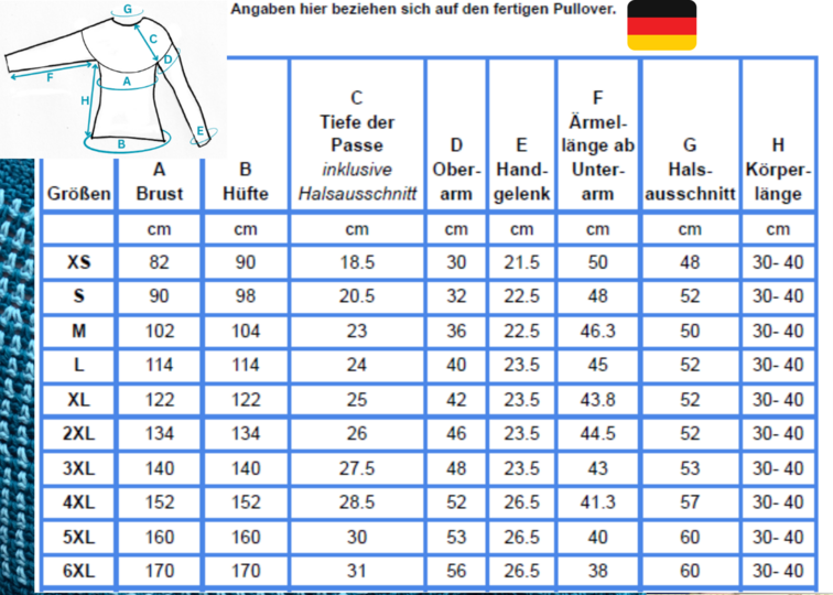 Häkelpullover, nahtlos & von oben nach unten gehäkelt, Größen XS bis 6 XL
