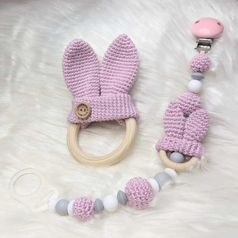 2in1 Greifring + Schnullerkette Hasenohren Häkelanleitung Anfänger Deutsch - Bild 2
