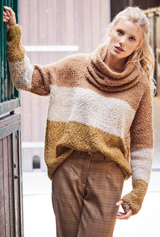 Pulli mit Blockstreifen und Loop in Curry, Sand und Braun - Bild 9