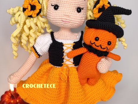 Crochet pattern doll Amigurumi doll Agnes and Pumpkin man English PDF