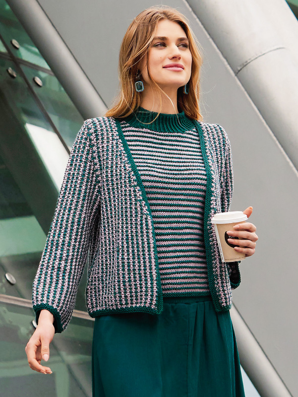 Twinset aus Jacke und Top in Tannengrün und Altrosa