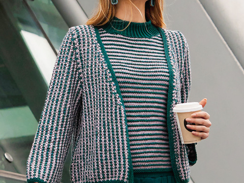 Twinset aus Jacke und Top in Tannengrün und Altrosa