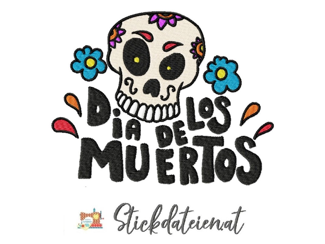 Dia le los Muertos Stickdatei, Halloween Design Stickvorlage 13x18