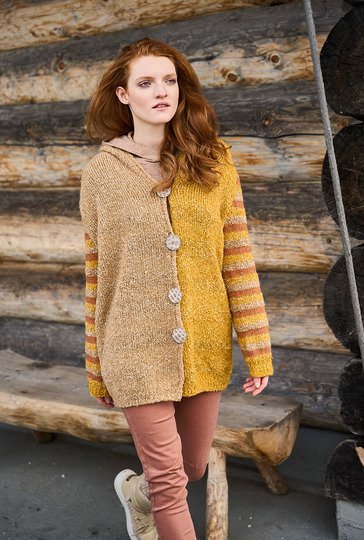Dreifarbige Jacke in Curry, Beige und Terrakotta