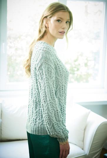 Pulli mit Zopf-Ajourmuster in hellem Grün