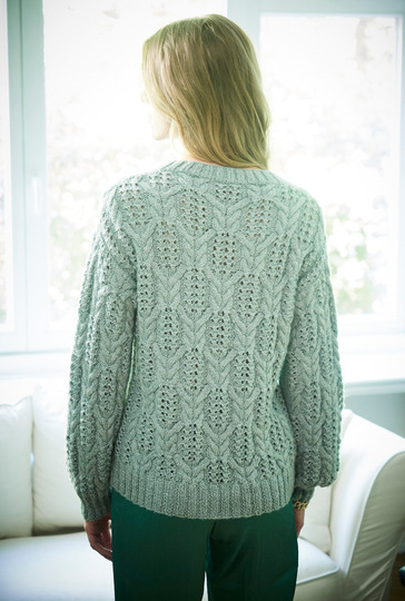 Pulli mit Zopf-Ajourmuster in hellem Grün