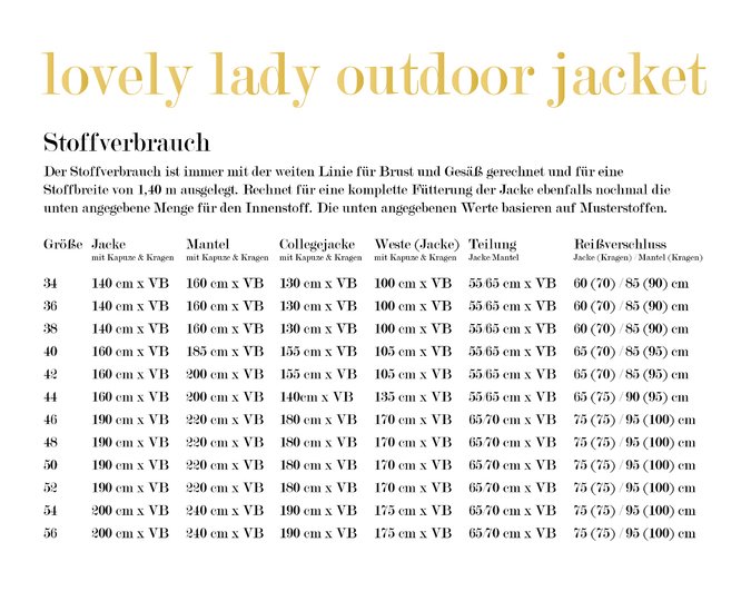 lovely lady outdoor jacket 34-56 Schnittmuster Jacke Weste Mantel Softshell