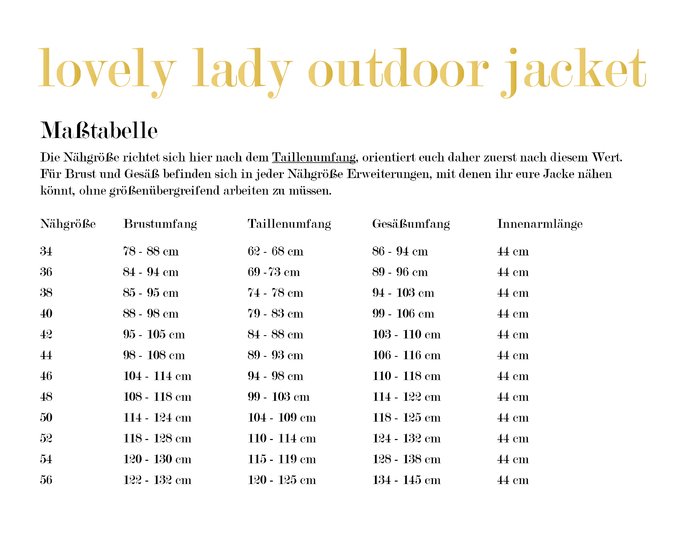 lovely lady outdoor jacket 34-56 Schnittmuster Jacke Weste Mantel Softshell