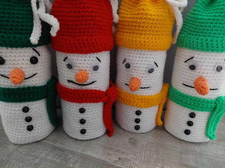 Häkelanleitung Flaschenhülle Schneemann!