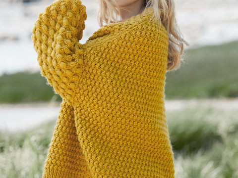 Oversize-Cardigan mit Noppenmuster in Messinggelb