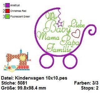 Stickdatei Kinderwagen, Stickdatei zur Geburt, Liebe Baby Stickdatei - Bild 2