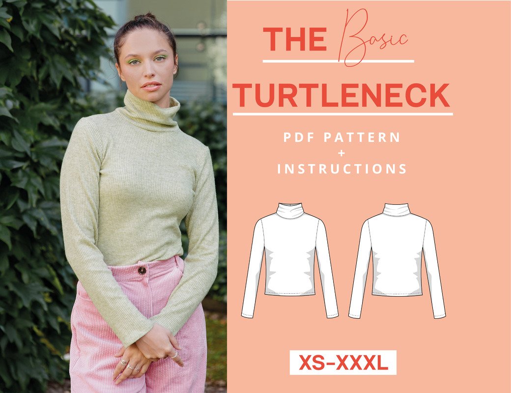 Sewing pattern turtleneck sweater, roll neck top, polo neck, turtle neck
