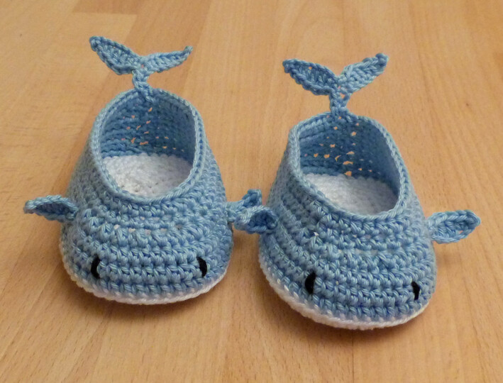 Häkelanleitung für süße Baby-Schuhe "Tiere": Frosch, Katze, Schwein, Wal