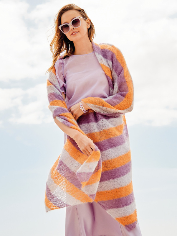 Rechtecktuch mit diagonalen Streifen in Lavendel, Orange und Beige