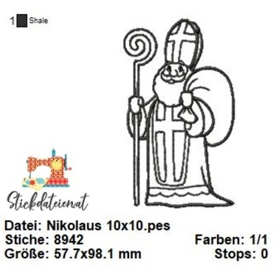 Nikolaus Stickdatei, Weihnachtliche digitale Stickvorlage in 4 Größen