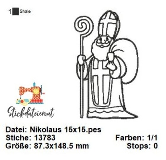 Nikolaus Stickdatei, Weihnachtliche digitale Stickvorlage in 4 Größen