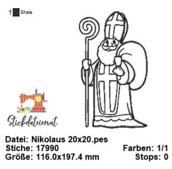 Nikolaus Stickdatei, Weihnachtliche digitale Stickvorlage in 4 Größen