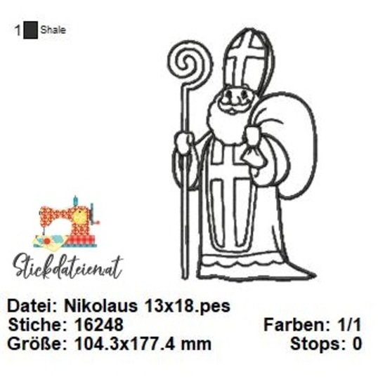 Nikolaus Stickdatei, Weihnachtliche digitale Stickvorlage in 4 Größen