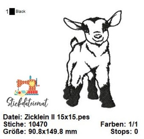Zicklein Stickdatei, Ziegenstickdatei, Tierstickerei, Landleben Stickdatei