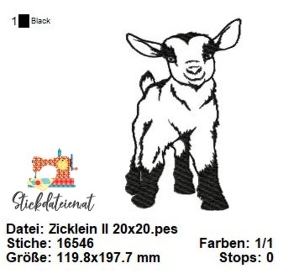 Zicklein Stickdatei, Ziegenstickdatei, Tierstickerei, Landleben Stickdatei