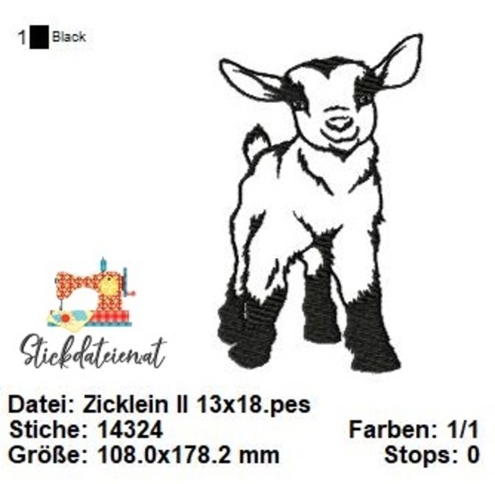 Zicklein Stickdatei, Ziegenstickdatei, Tierstickerei, Landleben Stickdatei