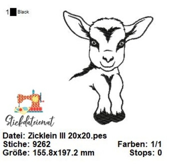 Zicklein Stickdatei, Ziegenstickdatei, Tierstickerei, Landleben Stickdatei