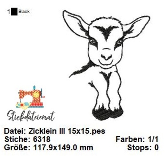Zicklein Stickdatei, Ziegenstickdatei, Tierstickerei, Landleben Stickdatei