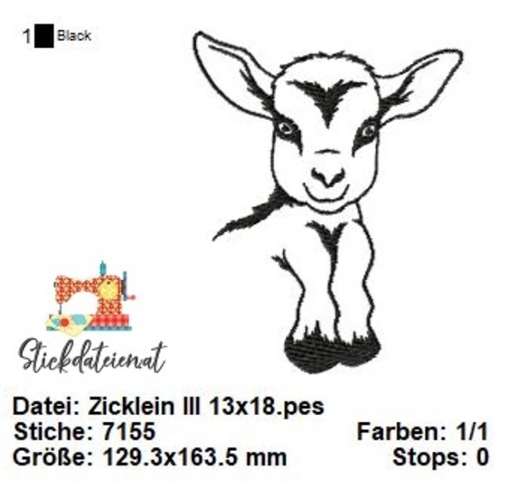 Zicklein Stickdatei, Ziegenstickdatei, Tierstickerei, Landleben Stickdatei