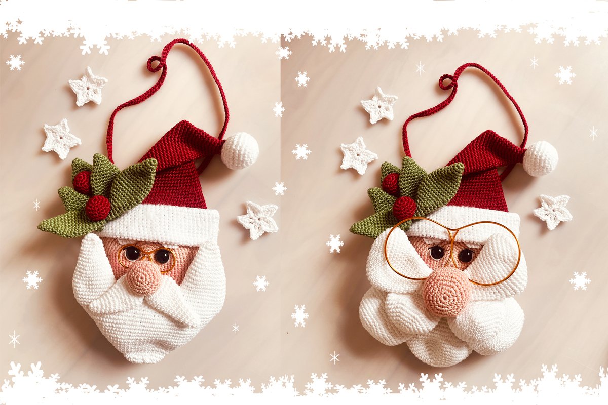 Haustürschild Weihnachtsmann in 2 Varianten Häkelanleitung Amigurumi