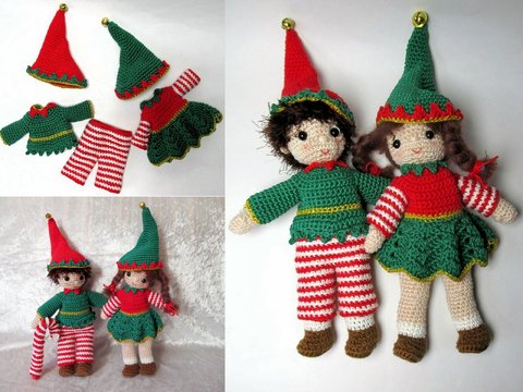 Häkelanleitung Weihnachtselfenkostüme für Puppen Anna und Anton (20 - 25 cm