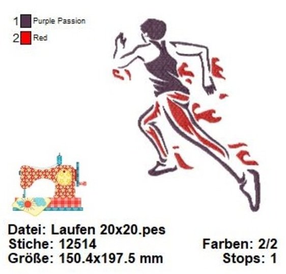 Stickdatei Laufen, Triathlon Stickdatei in 3 Größen, digitale Stickvorlage