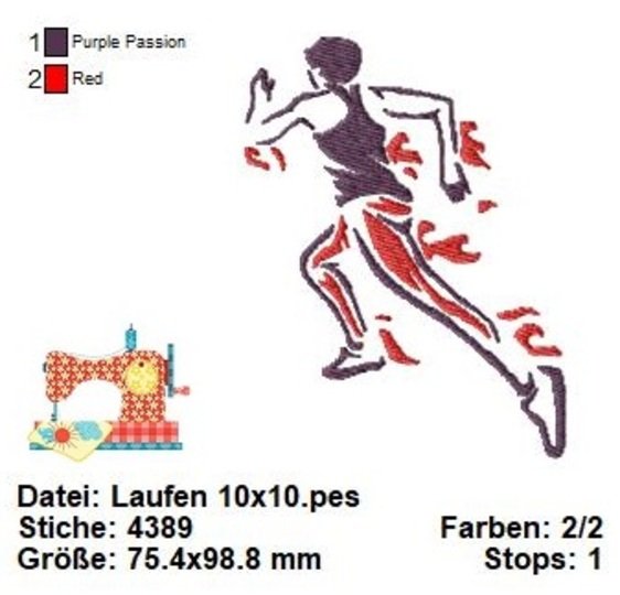 Stickdatei Laufen, Triathlon Stickdatei in 3 Größen, digitale Stickvorlage