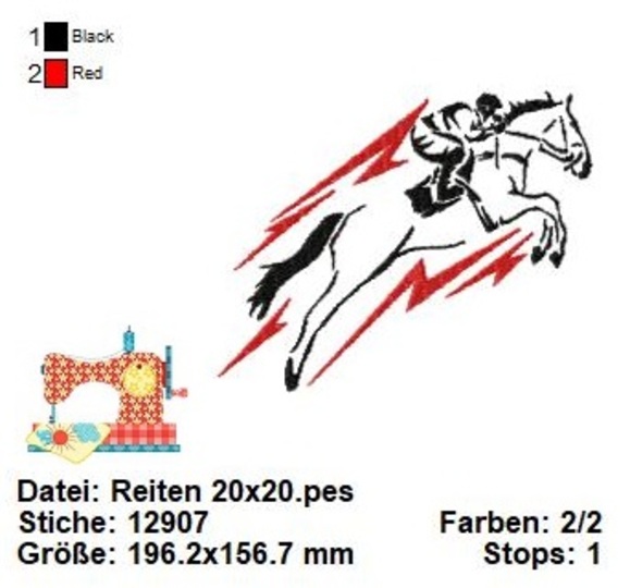 Reiten Stickdatei in 3 Größen, Springreiter Stickdatei, Maschinensticken