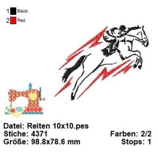 Reiten Stickdatei in 3 Größen, Springreiter Stickdatei, Maschinensticken